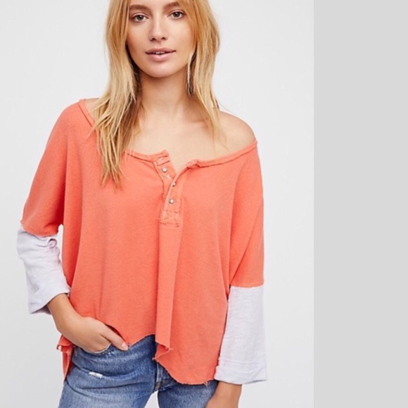 Free People Tops - Free People We the Free Star Henley Top Coral